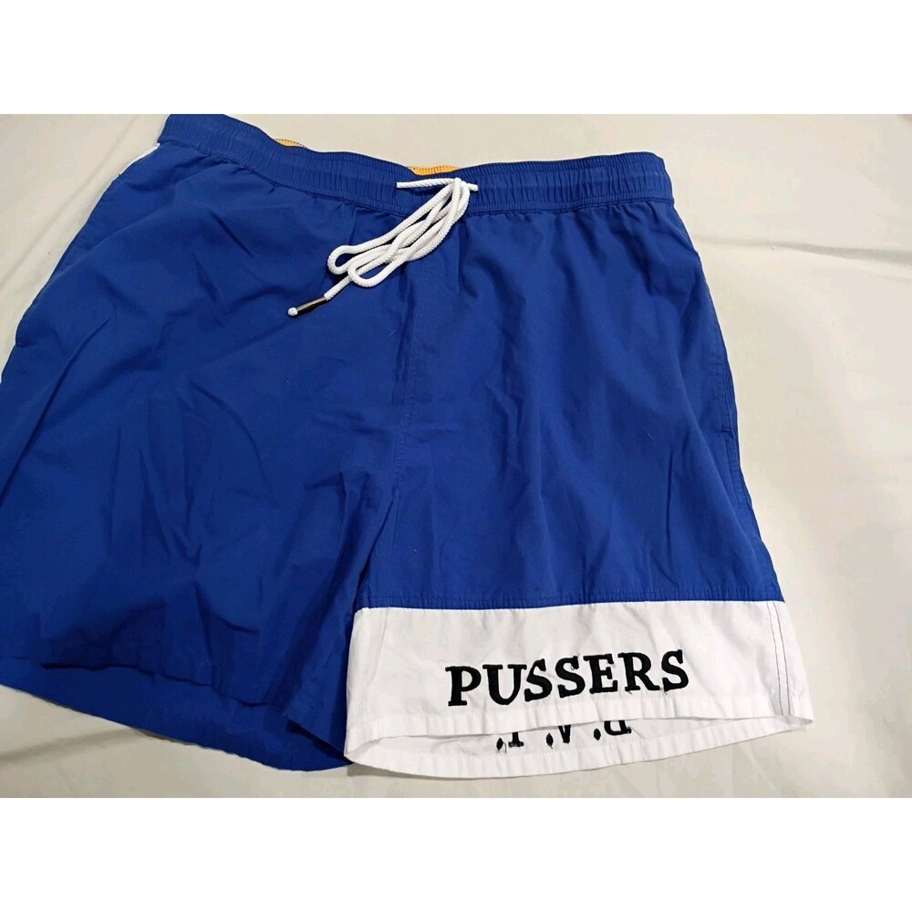 Pussers British West Indies Swim Trunks Shorts Mens XL Blue Yellow Sail BVI